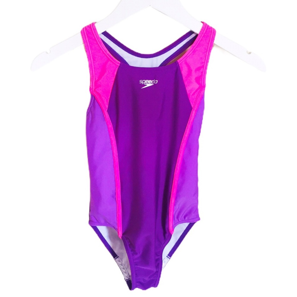 SPEEDO Girls Purple Pink Infinity Splice One Piece Swimsuit Size 10